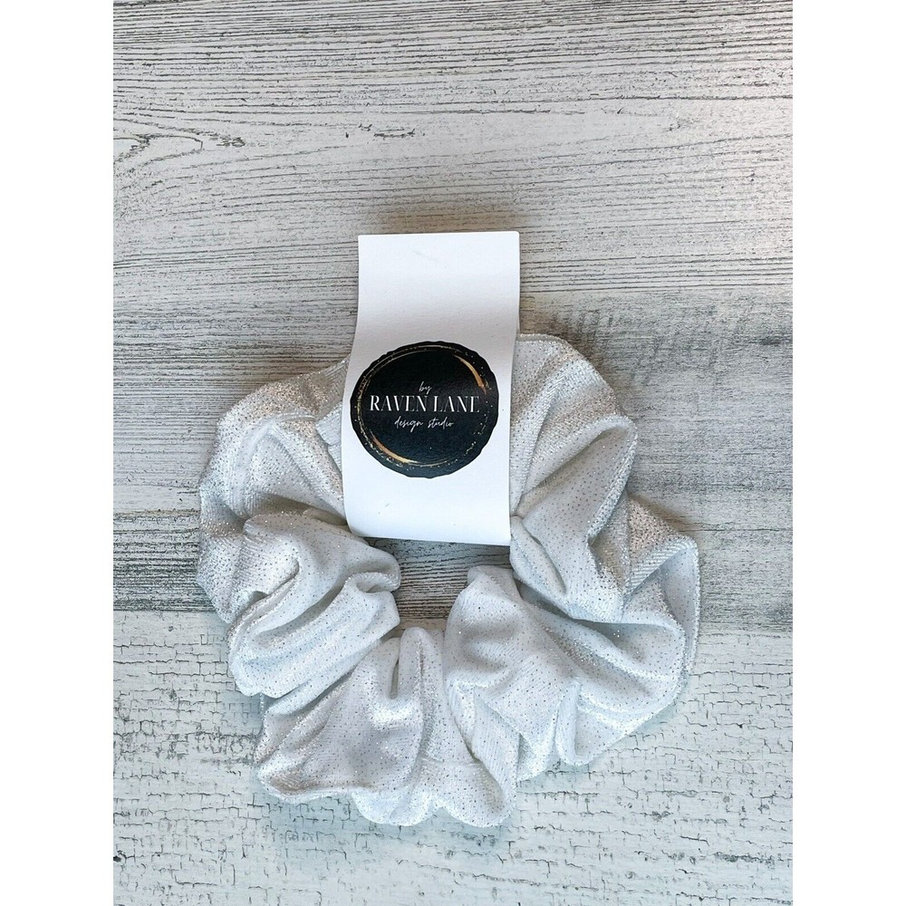 White Glitter Scrunchie | Big Scrunchies Fashion Hair Ties Medium Volume